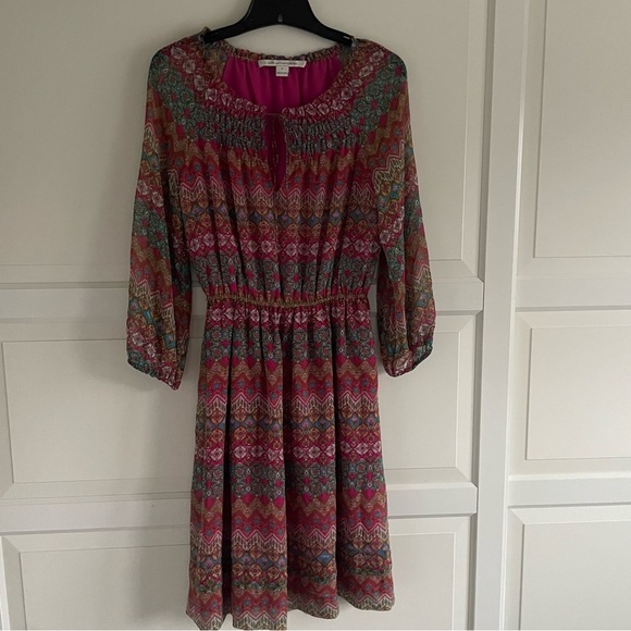 Diane Von Furstenberg Red Parry Silk Chiffon Blouson Aztec Stripe Dress 20209 - Picture 2 of 11